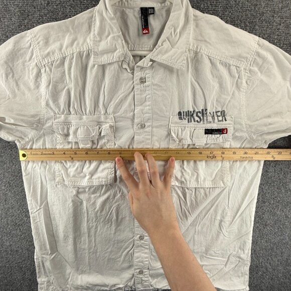 Quiksilver Loop Graphic Print All Cotton Camp Short Sleeve Medium White Casual - Picture 9 of 16